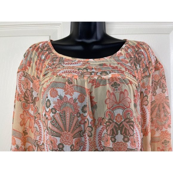 Lauren Conrad Blouse Womens Size Extra Small XS 3/4 Sleeve Peach Sheer Hi Lo Top - Picture 2 of 9